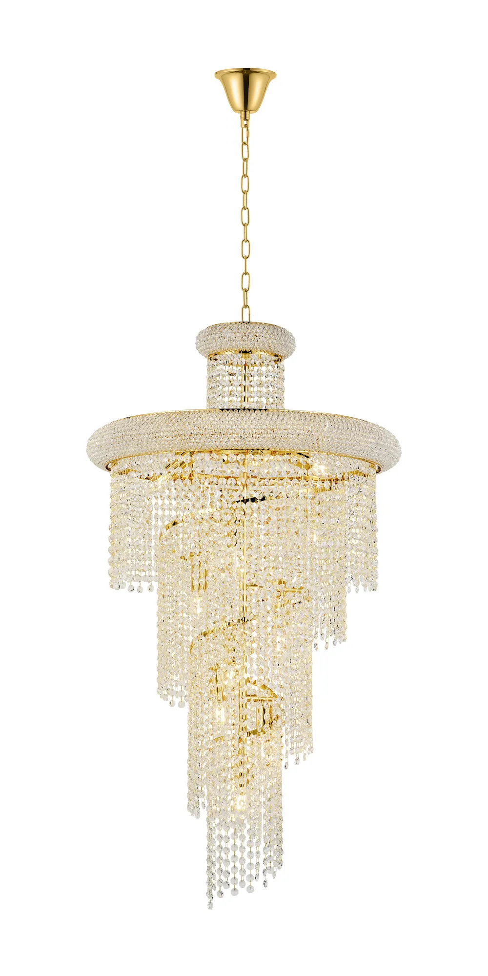 IL32962GO  Alexandra 60cm Pendant 2 Layer Spiral 14 Light E14 Gold/Crystal